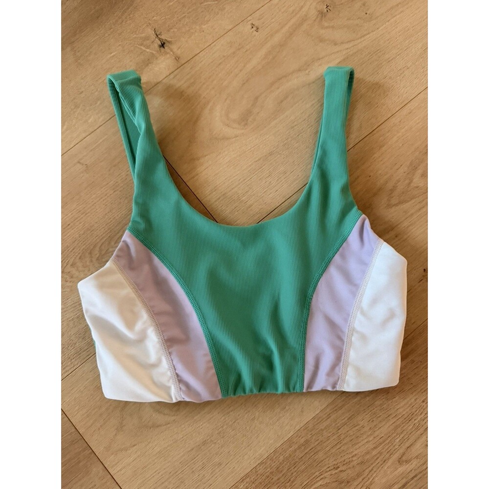 Wilo The Label Women’s colorblock scoop Sport bra Green White Size M Yoga Gym